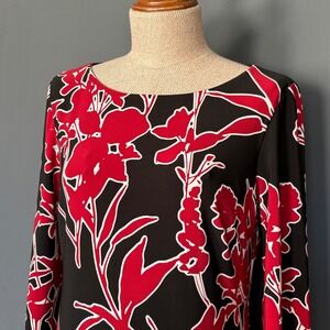Lauren Ralph Lauren Floral Dress‎ | Size 6P | Black Red Stretch Midi